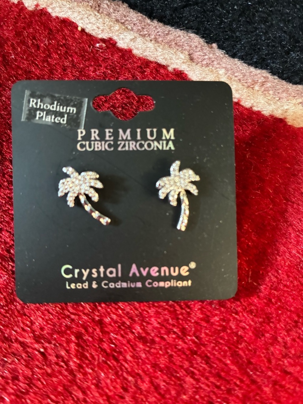 Palm Tree Cubic Zirconia Stud Earrings - Silver